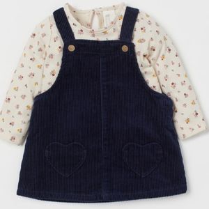 H&M 2-piece corduroy overall dress and top